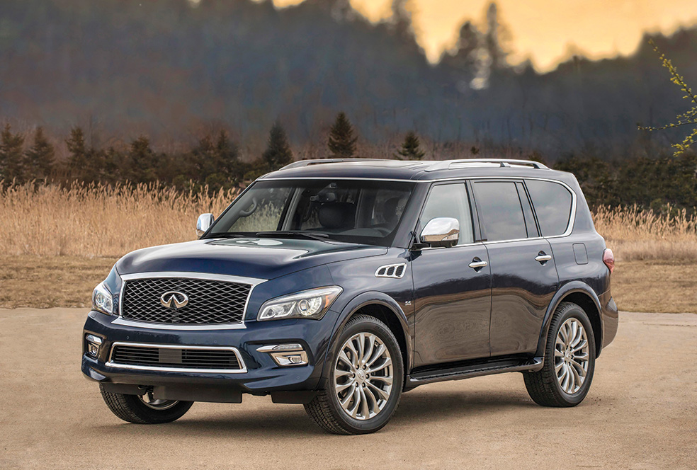 The Infiniti QX80 offers a fresh new exterior design and a more crafted interior for 2015, plus additional standard features and technology, bringing Infiniti's premium full-size luxury SUV closer in look and feel to the dramatic new Infiniti Q50 sports sedan.